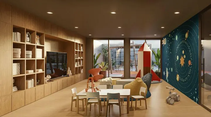 Ludoteca con mesas y juegos para niños en VEQ Asunción