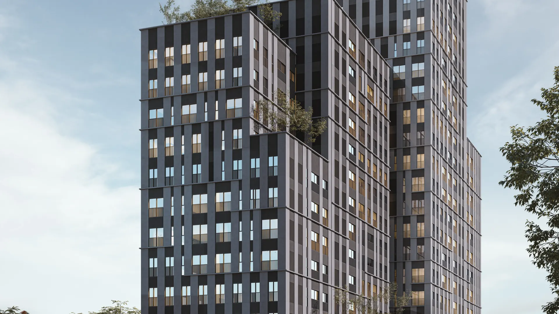 Fachada de VEQ Brasilia, torre de departamentos en Providencia
